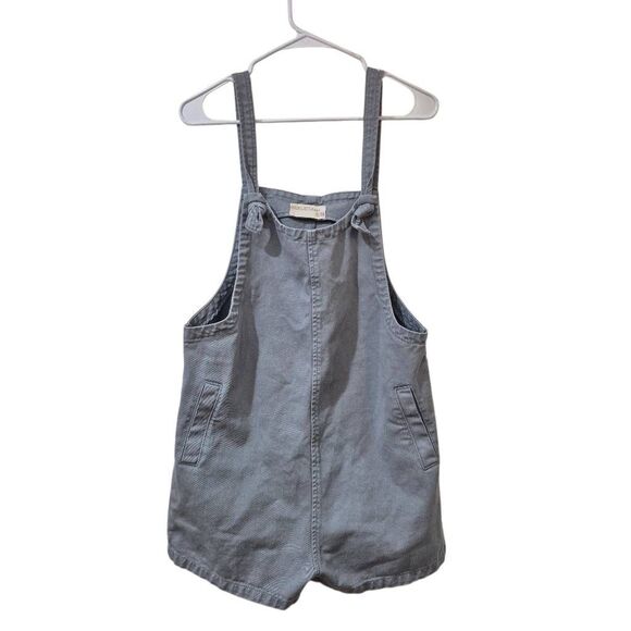Wish List Women's Oversized Soldier Blue Washed Cotton Overall Romper Shorts w A - Picture 2 of 10